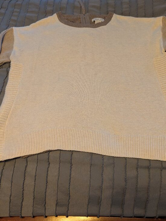 Rachel Zoe Sweaters - Rachel Zoe Neutral Zip Back Knit Sweater Color Block Pullover Large Cotton Blend
